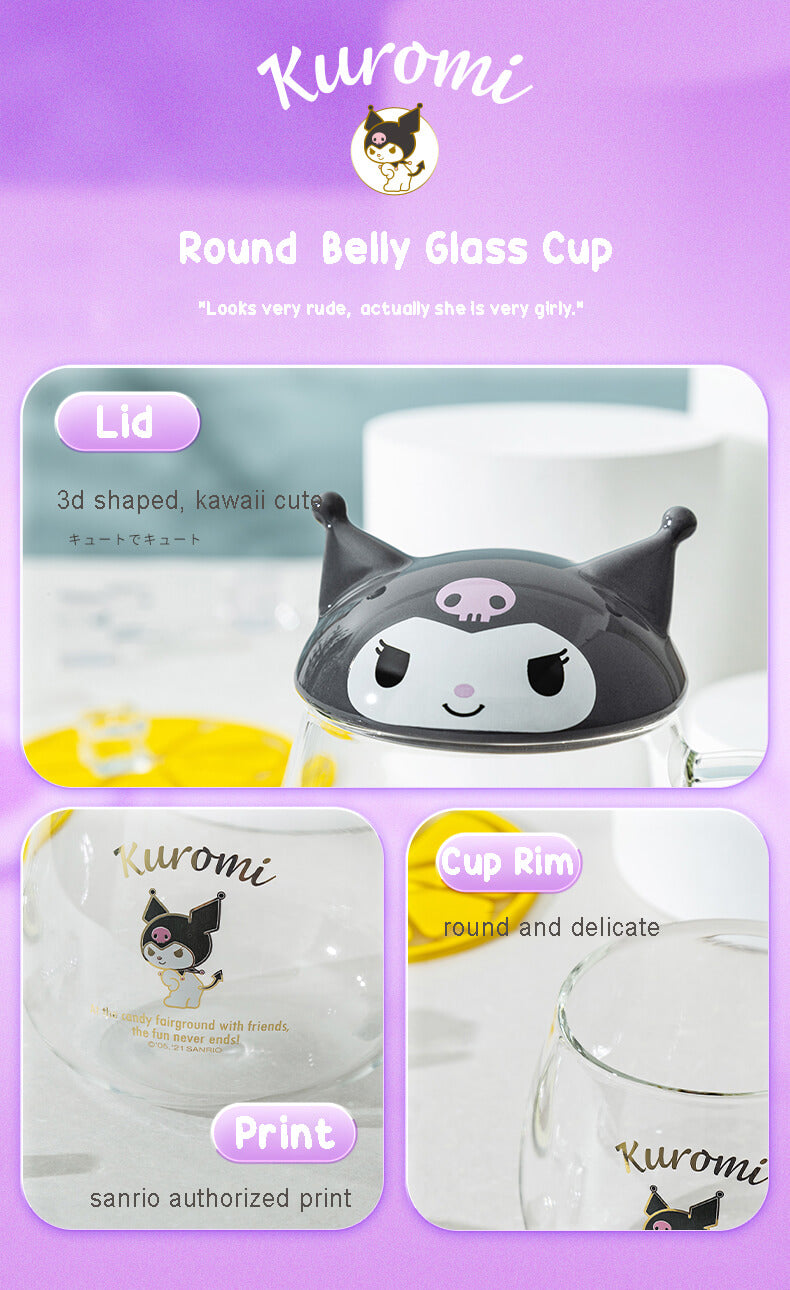 details-display-of-sanrio-kuromi-round-belly-glass-cup-with-lid