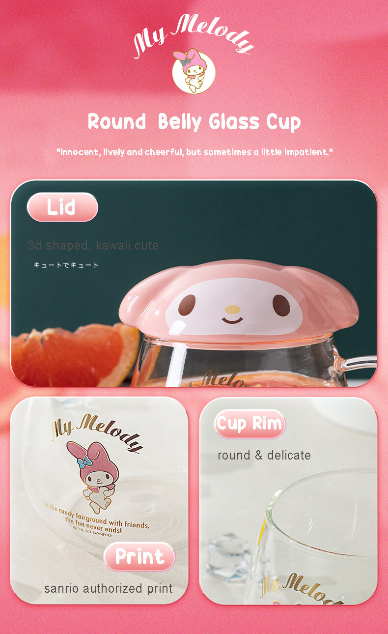 details-display-of-sanrio-my-melody-round-belly-glass-cup-with-lid
