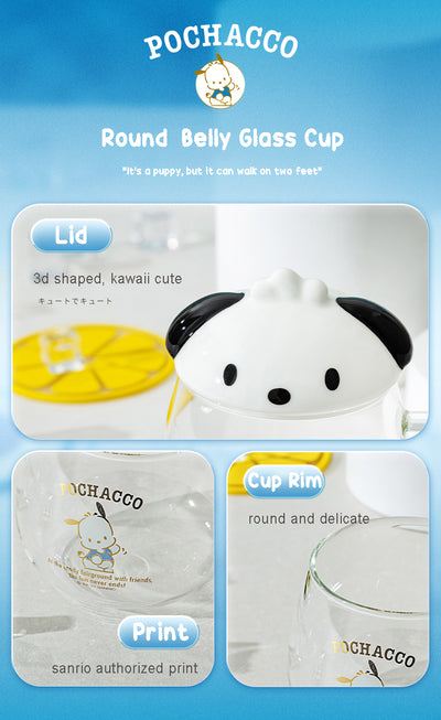 details-display-of-sanrio-pochacco-round-belly-glass-cup-with-lid