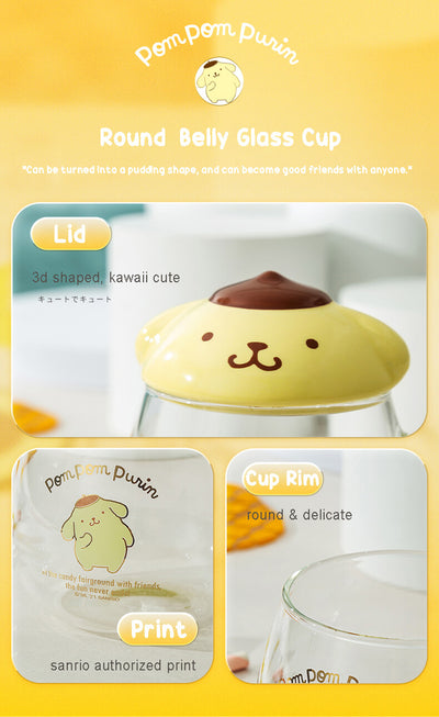 details-display-of-sanrio-pompompurin-round-belly-glass-cup-with-lid
