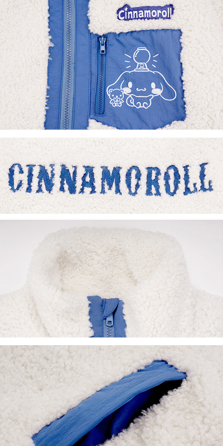 details-display-of-the-cinnamoroll-lambswool-winter-patchwork-zip-up-coat
