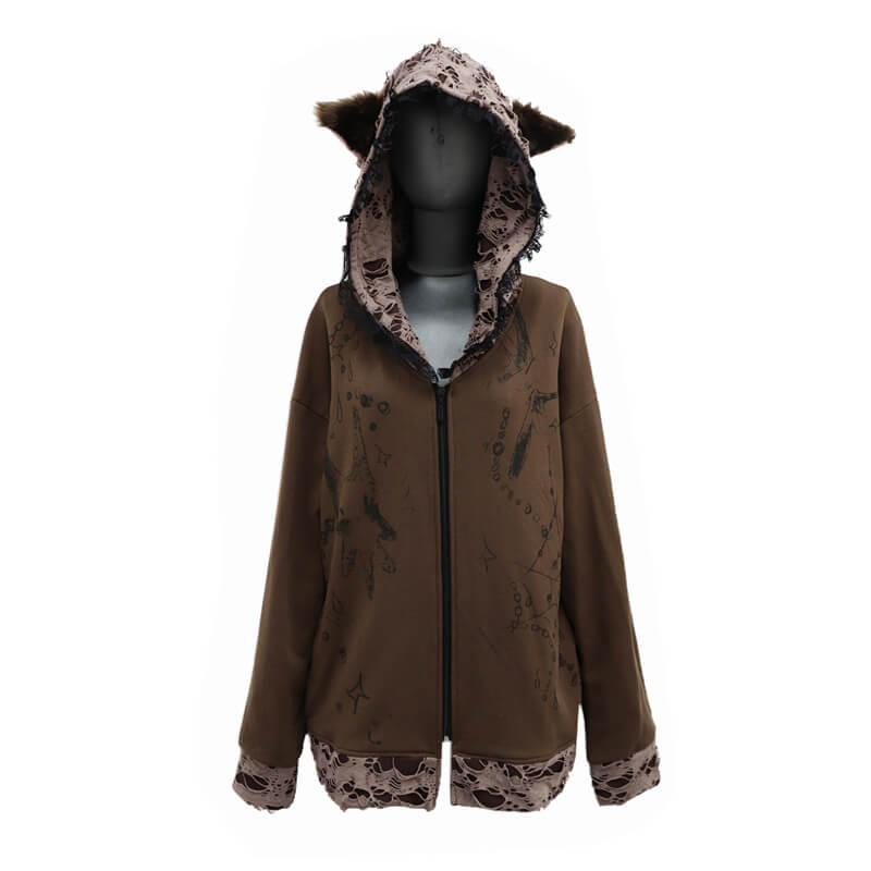 distressed-puppet-hooded-zipper-ripped-sweatshirt-in-brown