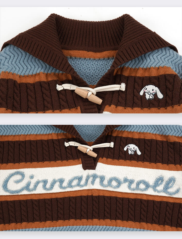 Cinnamoroll Striped Patchwork Hooded Knit Jumper
