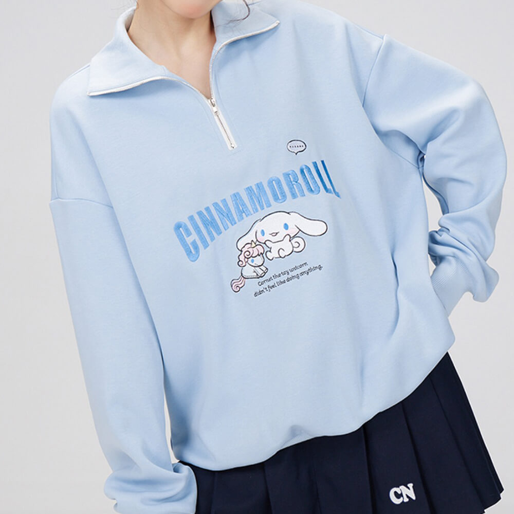 embroidery-cinnamoroll-half-zip-stand-collar-sweatshirt-blue