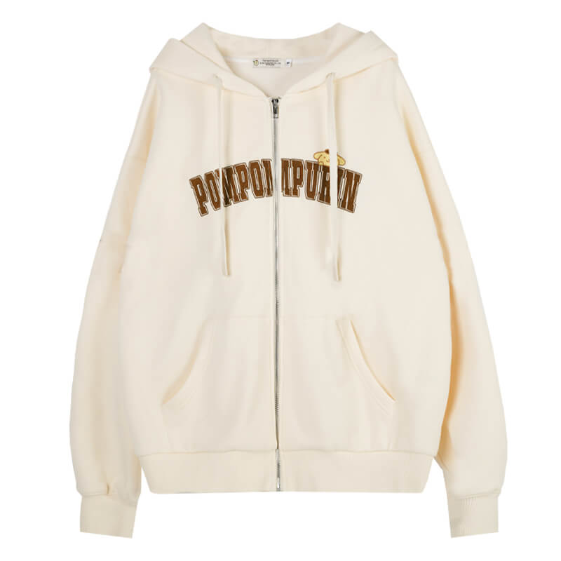 embroidery-letters-pompompurin-zip-up-drawstring-oversized-hoodie-in-beige