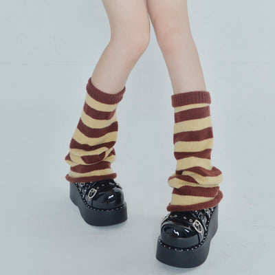 flared-striped-knitted-leg-warmer-socks-in-brown-coffee