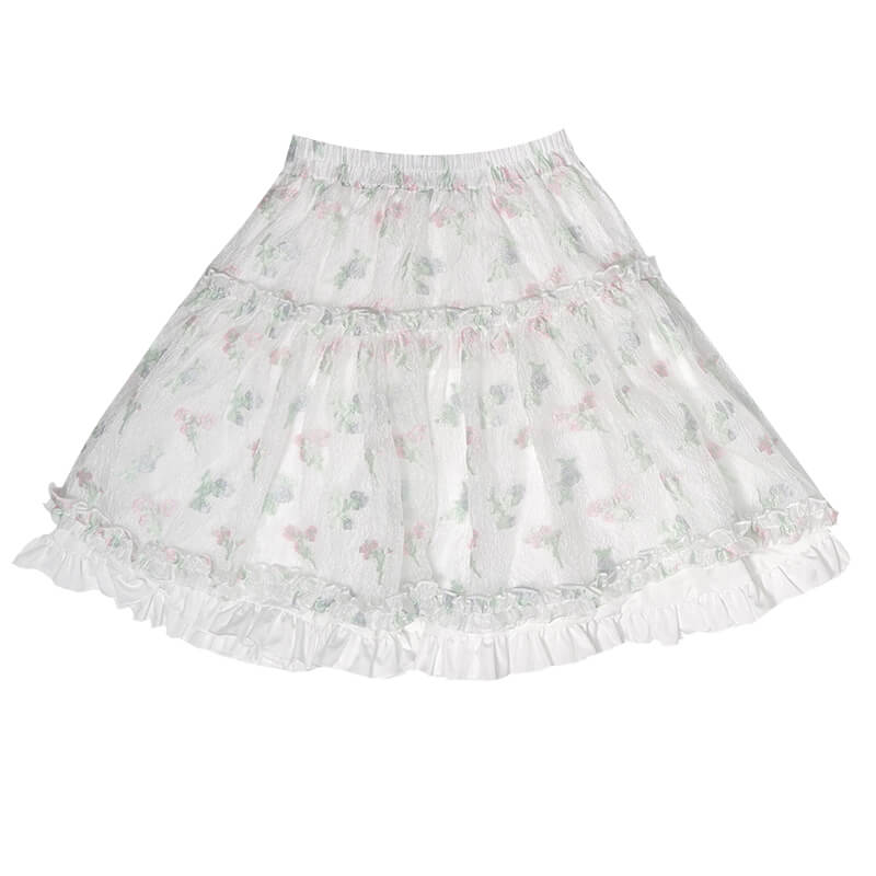 floral-jacquard-layered-fluffy-easy-matching-knee-skirt