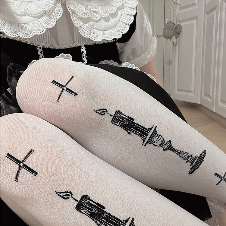 framed-candle-and-cross-print-gothic-tights