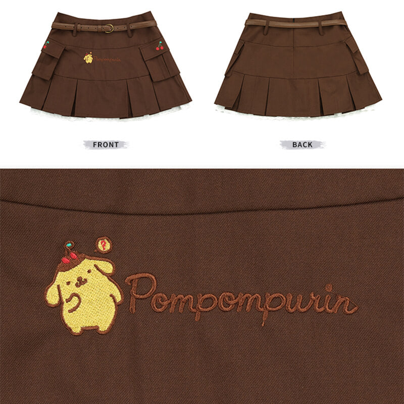 front-and-back-dispaly-of-the-pompompurim-cherry-embroidery-skirt