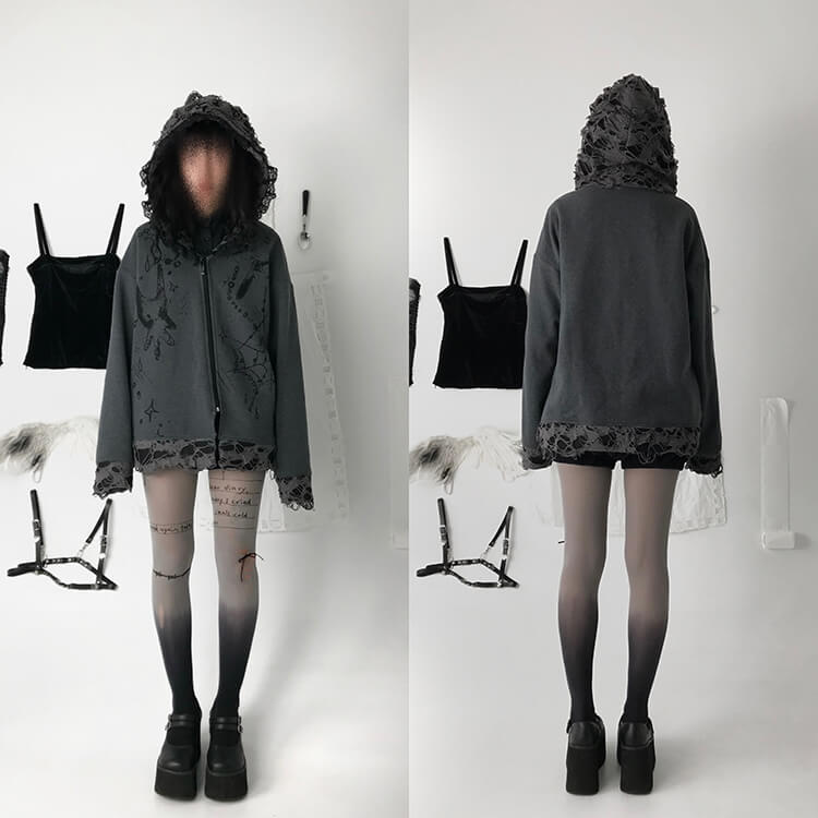 front-side-and-back-side-display-of-the-ripped-hooded-coat