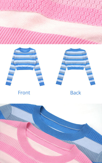frontside-and-backside-of-sanrio-characters-round-neck-striped-crop-sweaters