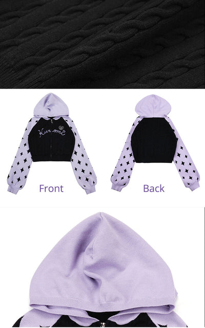 frontside-and-backside-of-the-kuromi-zip-up-knit-crop-hoodie