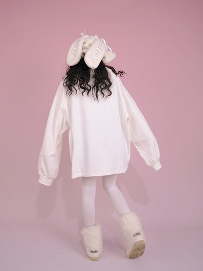 girl-doll-print-white-long-sleeve-loose-sweatshirt-back