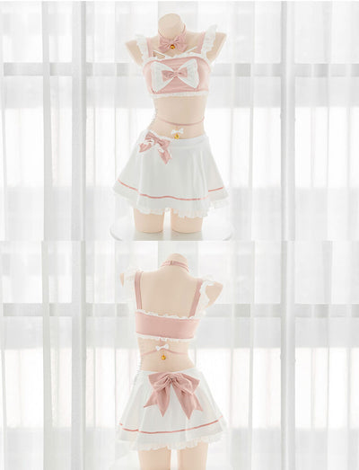girly-kawaii-cute-pink-white-bow-kitten-two-beach-piece-swimsuit-front-and-back