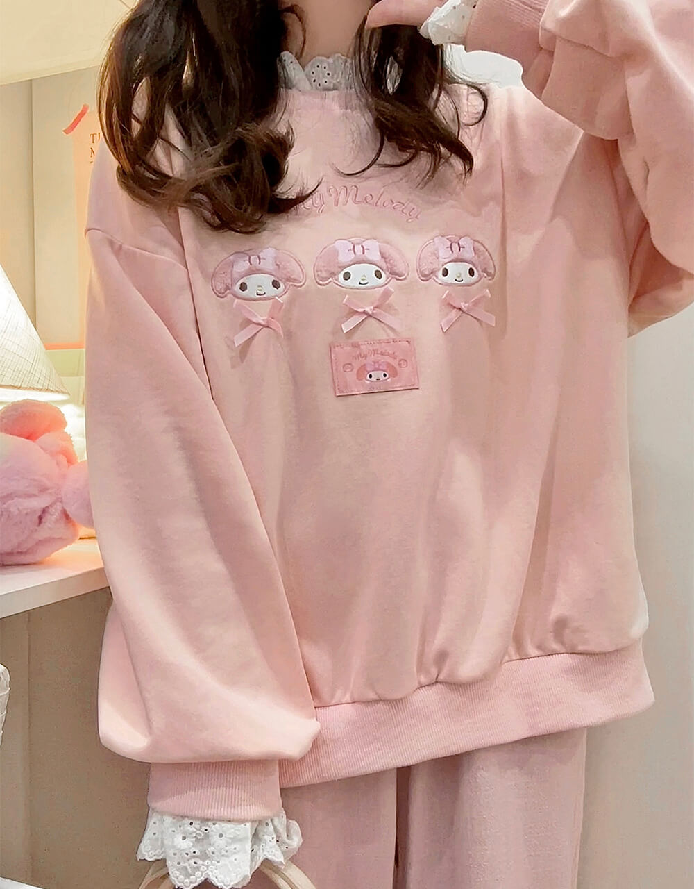 girly-sweet-sanrio-my-melody-faces-lace-pink-sweatshirt