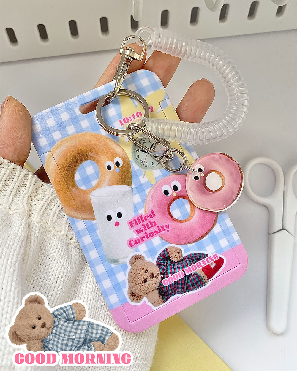 good-morning-teddy-bear-donut-print-card-holder-keychain-with-elastic-curl-cord