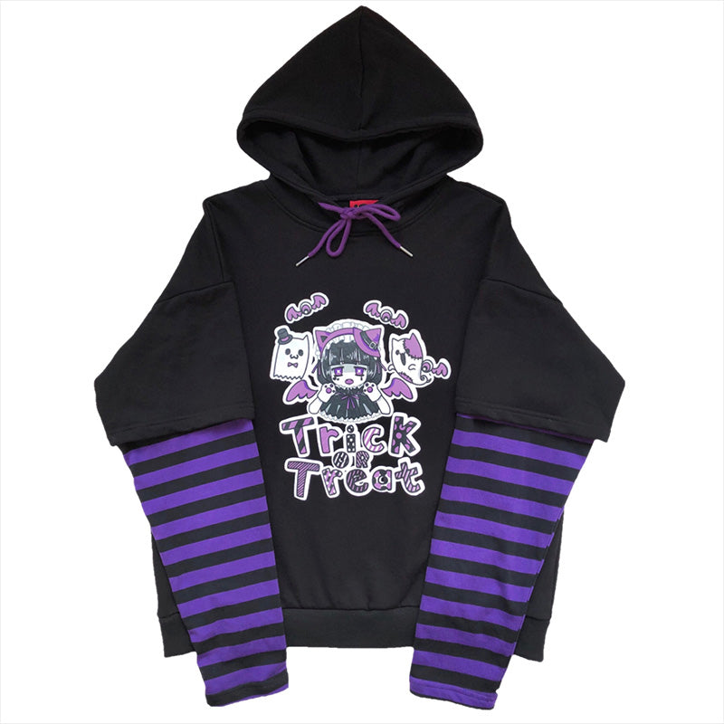 halloween-trick-or-treat-strip-splicing-hoodie-in-black