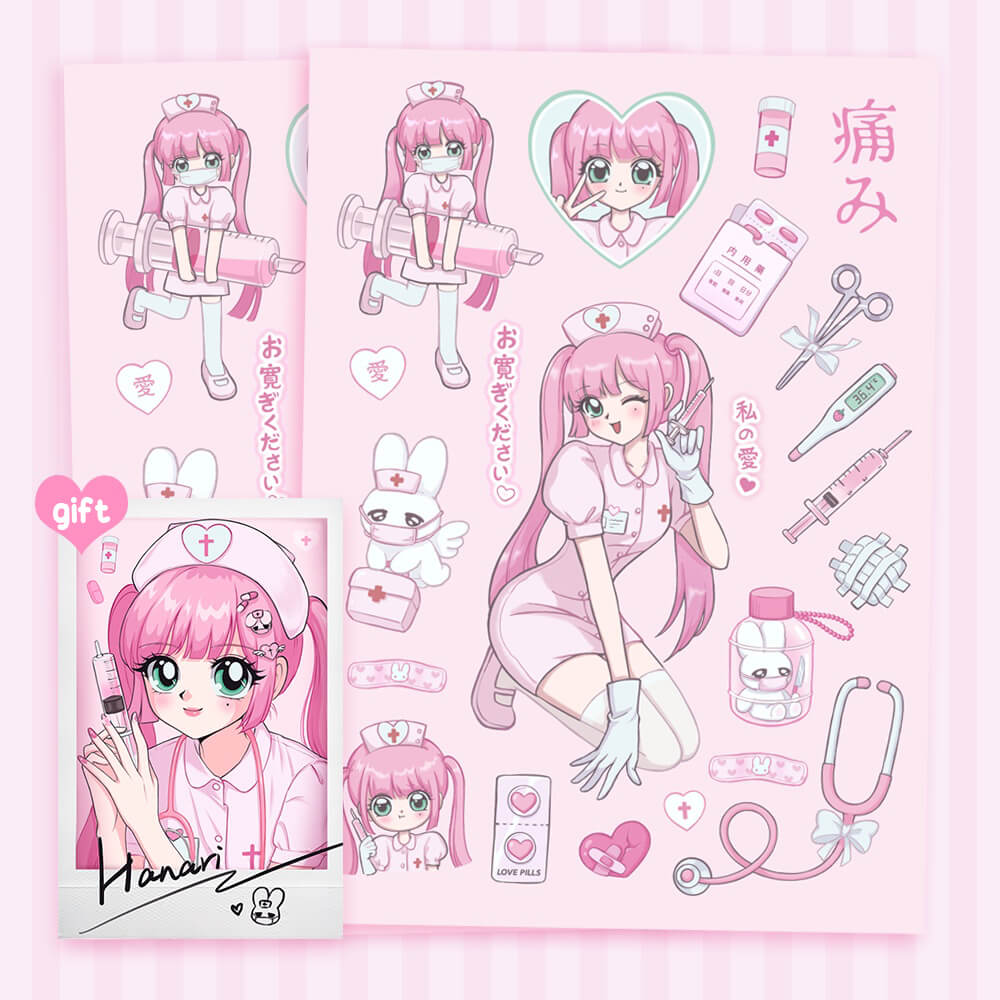 hanari-nurse-deco-stickers-two-sheets-with-one-card-free