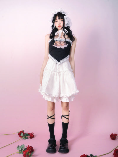 harajuku-angels-lace-trim-ruffle-camisole-irregular-design-crop-top-black-outfit-show