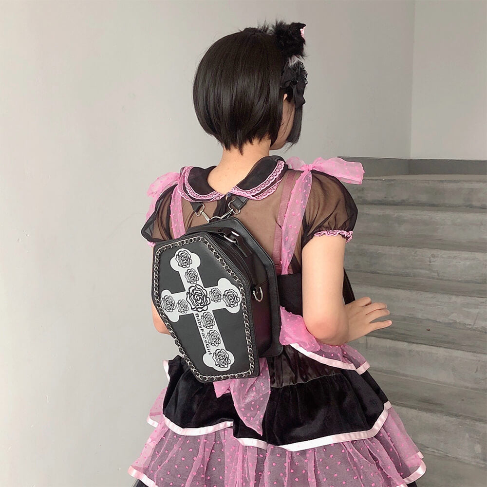 harajuku-y2k-style-rose-flower-cross-black-coffin-backpack-bag