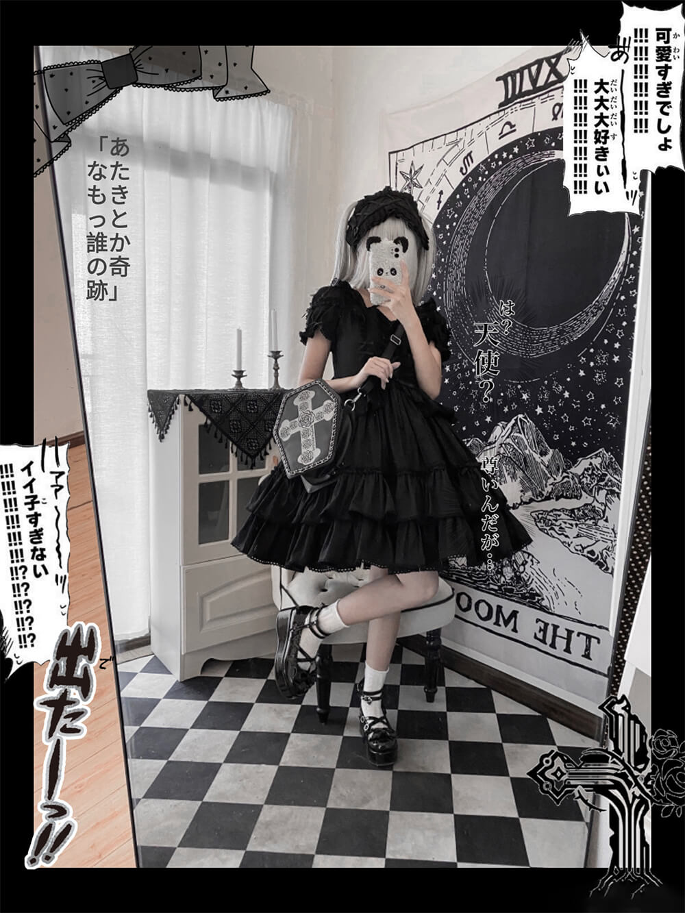 harajuku-y2k-style-rose-flower-cross-black-coffin-crossbody-bag