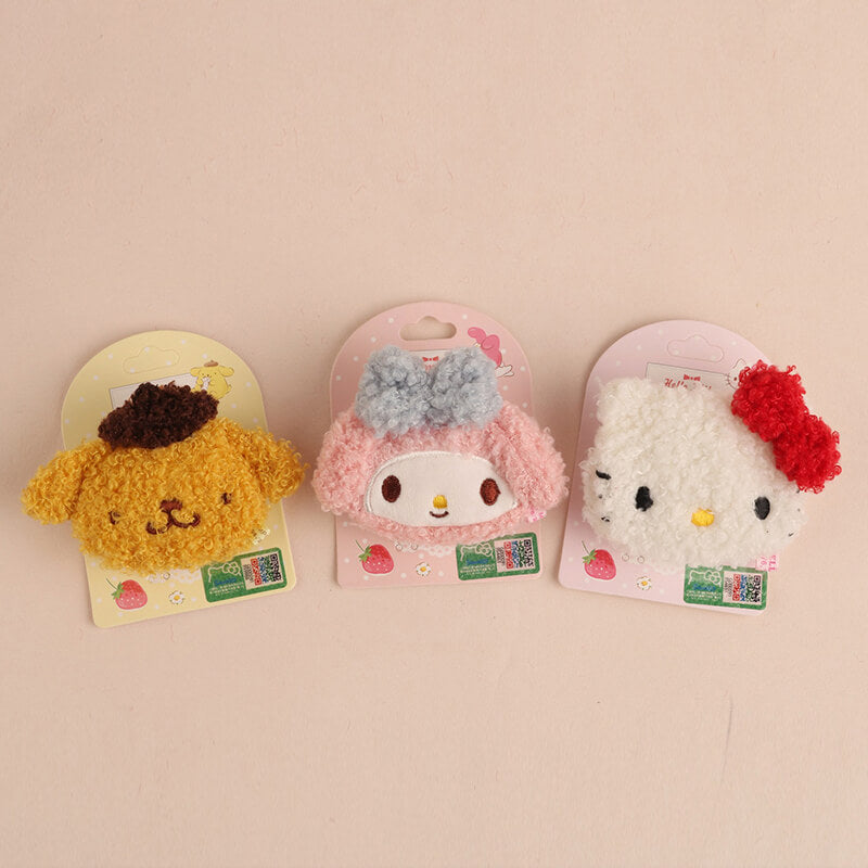 hello-kitty-my-melody-pompompurin-face-lambs-wool-fluffy-hair-clips-brooch