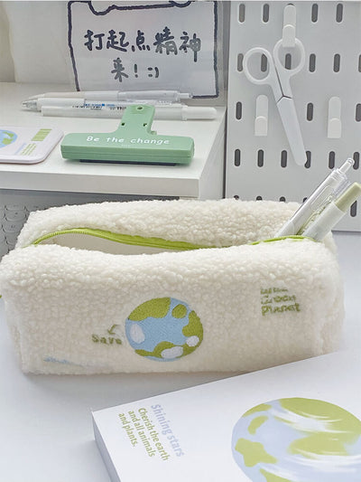 ins-style-save-earth-graphic-lamb-wool-stationery-organizer-bag