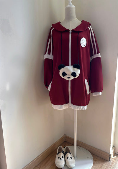 japanese-anime-high-school-students-oversized-striped-full-zip-doll-collar-fleece-sports-jacket-in-red