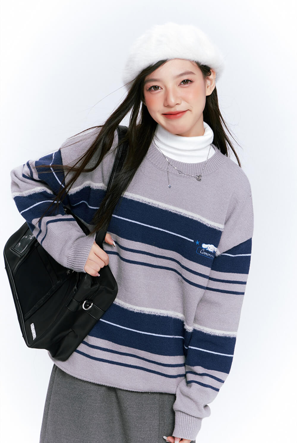 japanese-fashion-cinnamoroll-round-neck-striped-loose-jumper-sweater