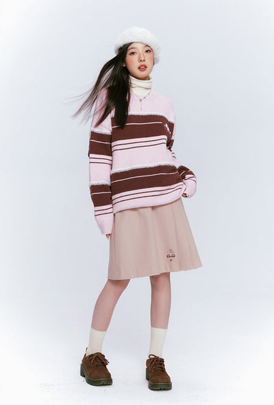 japanese-fashion-my-melody-round-neck-pink-and-brown-striped-loose-sweater-pullover-girly-outfit