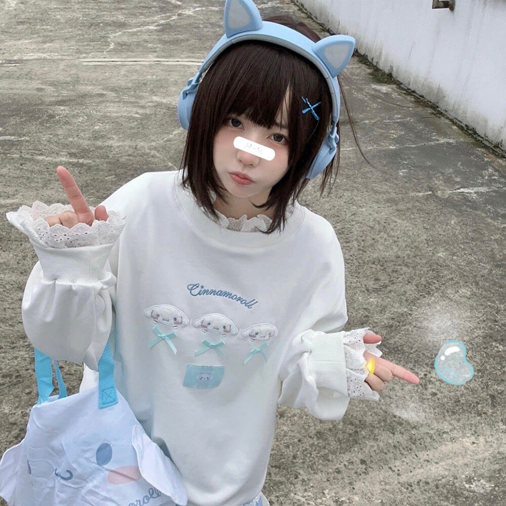 japanese-girl-fashion-kawaii-cinnamoroll-white-lace-sweatshirt