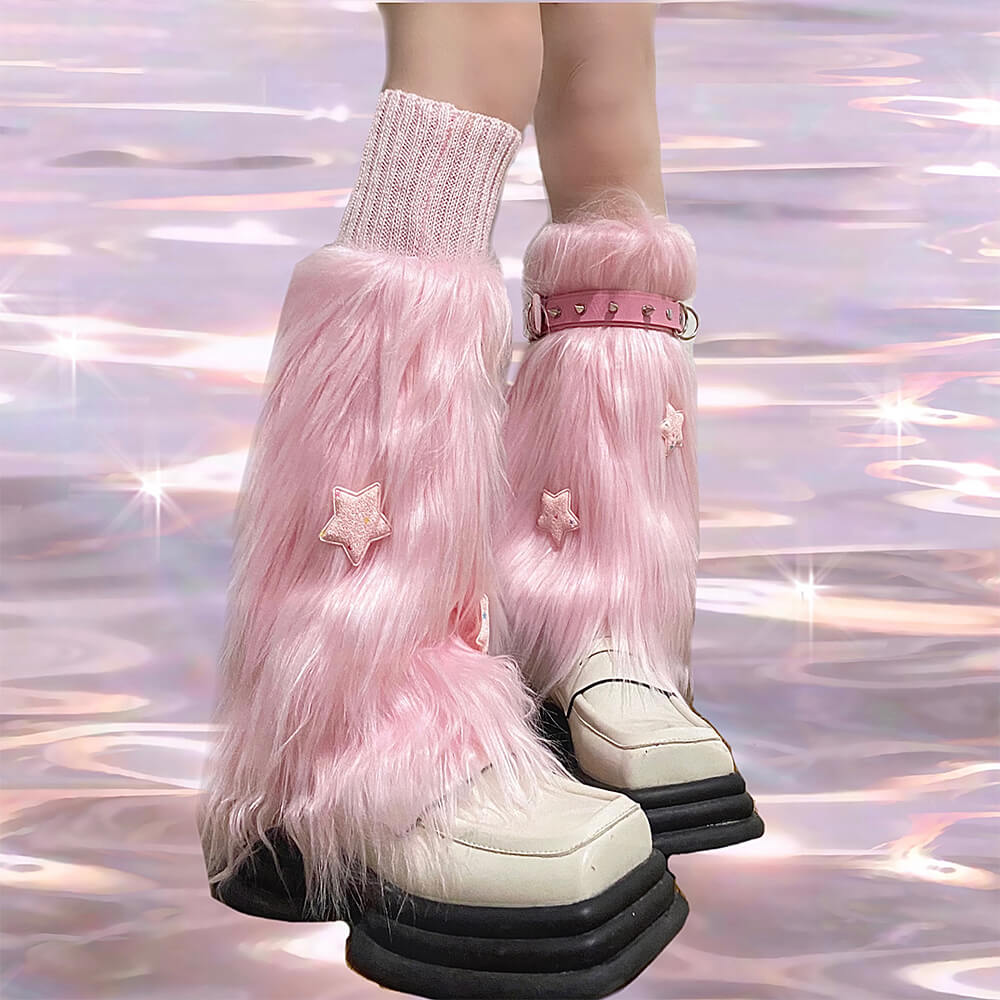 japanese-harajuku-cute-pink-furry-leg-warmers-with-rivets-choker-and-stars-decor