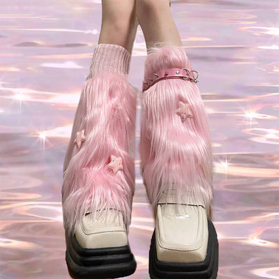 japanese-harajuku-pink-furry-leg-warmers-with-rivets-choker-and-stars-decor