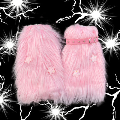 japanese-harajuku-pink-stars-decor-furry-leg-warmers-with-rivets-choker