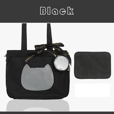 japanese-jk-steamedbun-ita-tote-bag-cat-transparent-layer-pin-bag-in-black
