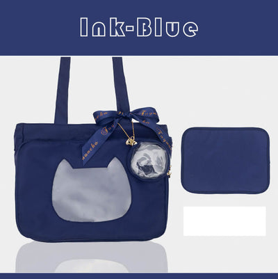 japanese-jk-steamedbun-ita-tote-bag-cat-transparent-layer-pin-bag-in-ink-blue