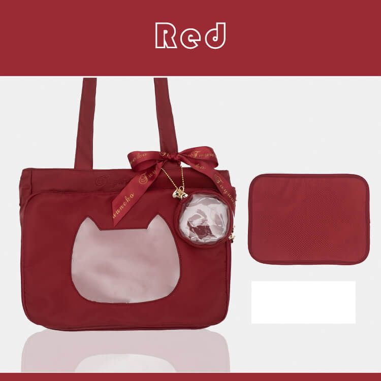 japanese-jk-steamedbun-ita-tote-bag-cat-transparent-layer-pin-bag-in-red