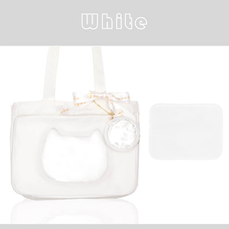 japanese-jk-steamedbun-ita-tote-bag-cat-transparent-layer-pin-bag-in-white