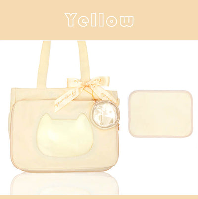 japanese-jk-steamedbun-ita-tote-bag-cat-transparent-layer-pin-bag-in-yellow