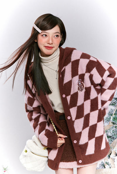 japanse-fashion-sweet-my-melody-brown-and-pink-argyle-pattern-loose-cardigan-hoodie