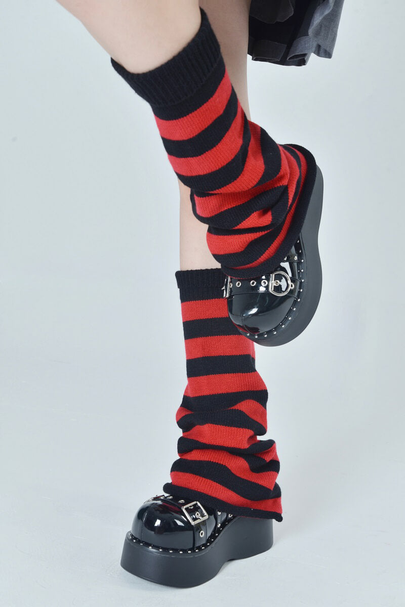 jk-flared-striped-knitted-leg-warmer-socks-in-black-red