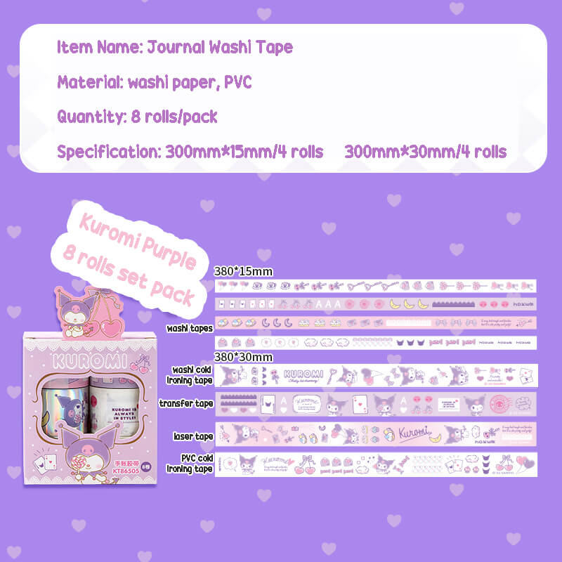 kawaii-aesthetic-kuromi-purple-8-rolls-set-pack-journal-washi-tapes