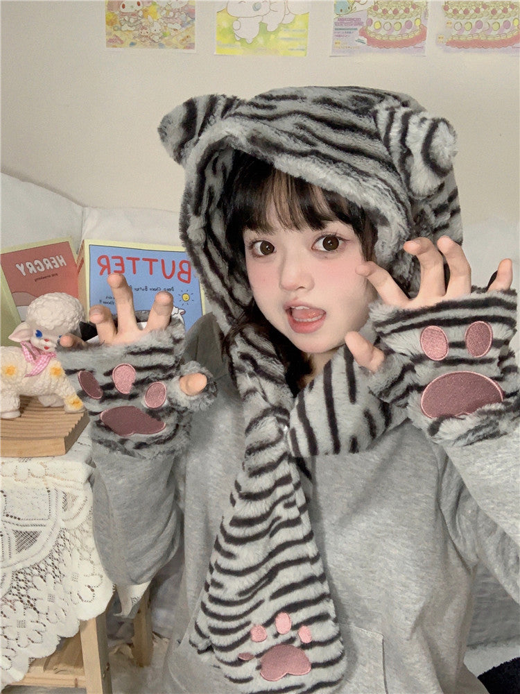 kawaii-cute-cat-hat-scarf-mitten-3-in-1-patchwork-hoodie