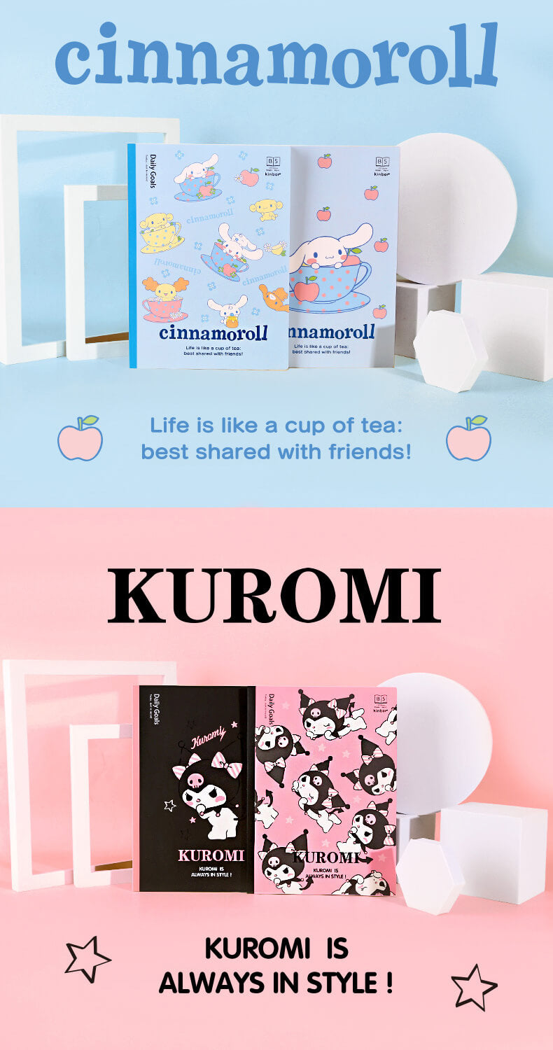 kawaii-cute-cinnomoroll-and-kuromi-inspirational-quotes-habbit-notebooks-b5-2pcs-set