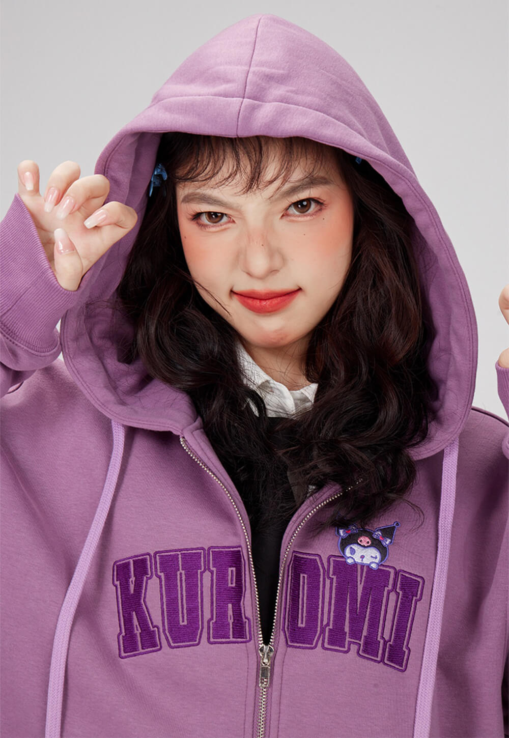 kawaii-cute-kuromi-full-zip-drawstring-oversized-hoodie-purple
