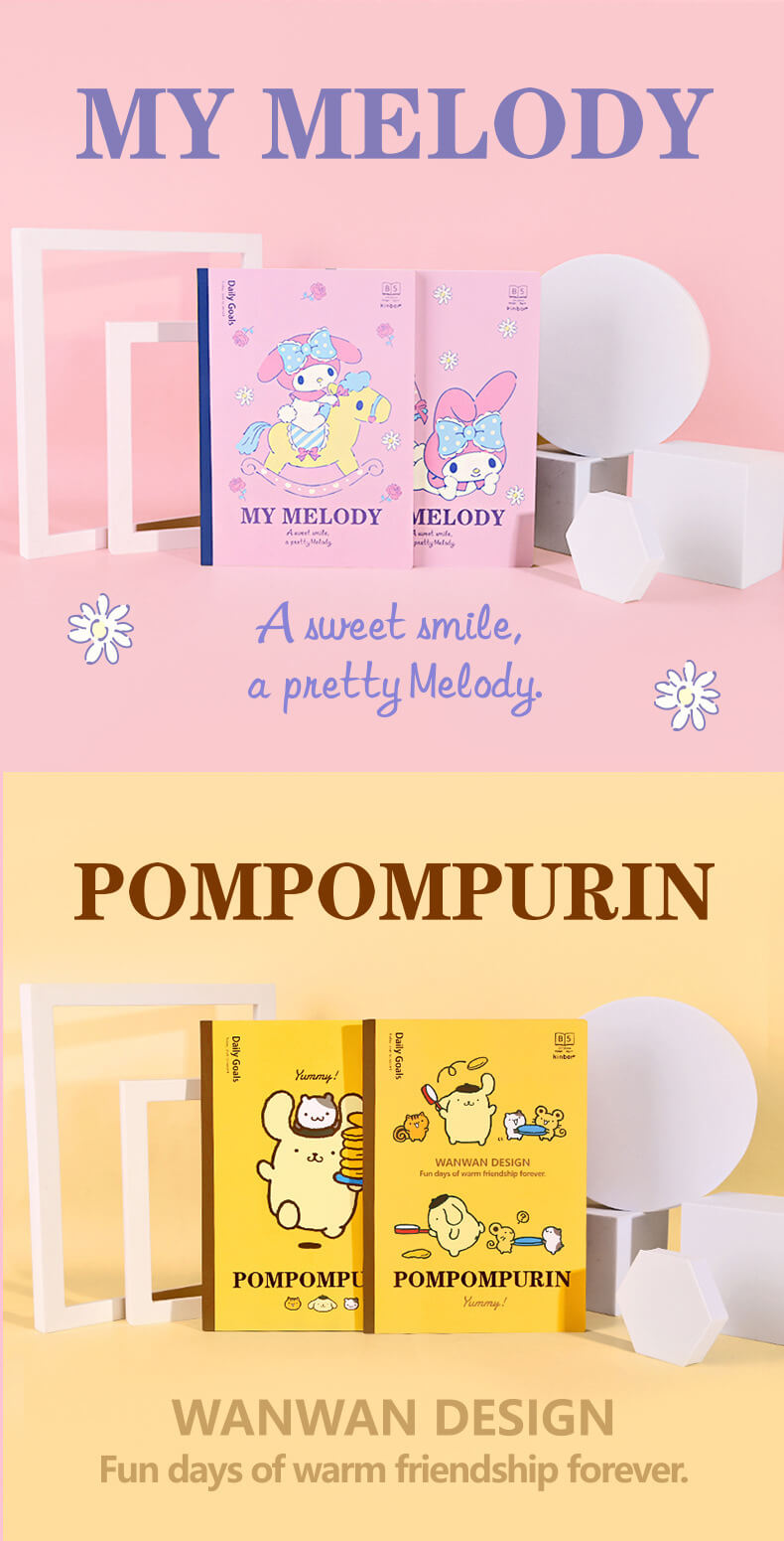 kawaii-cute-my-melody-and-pompompurin-inspirational-quotes-habbit-notebooks-b5-2pcs-set