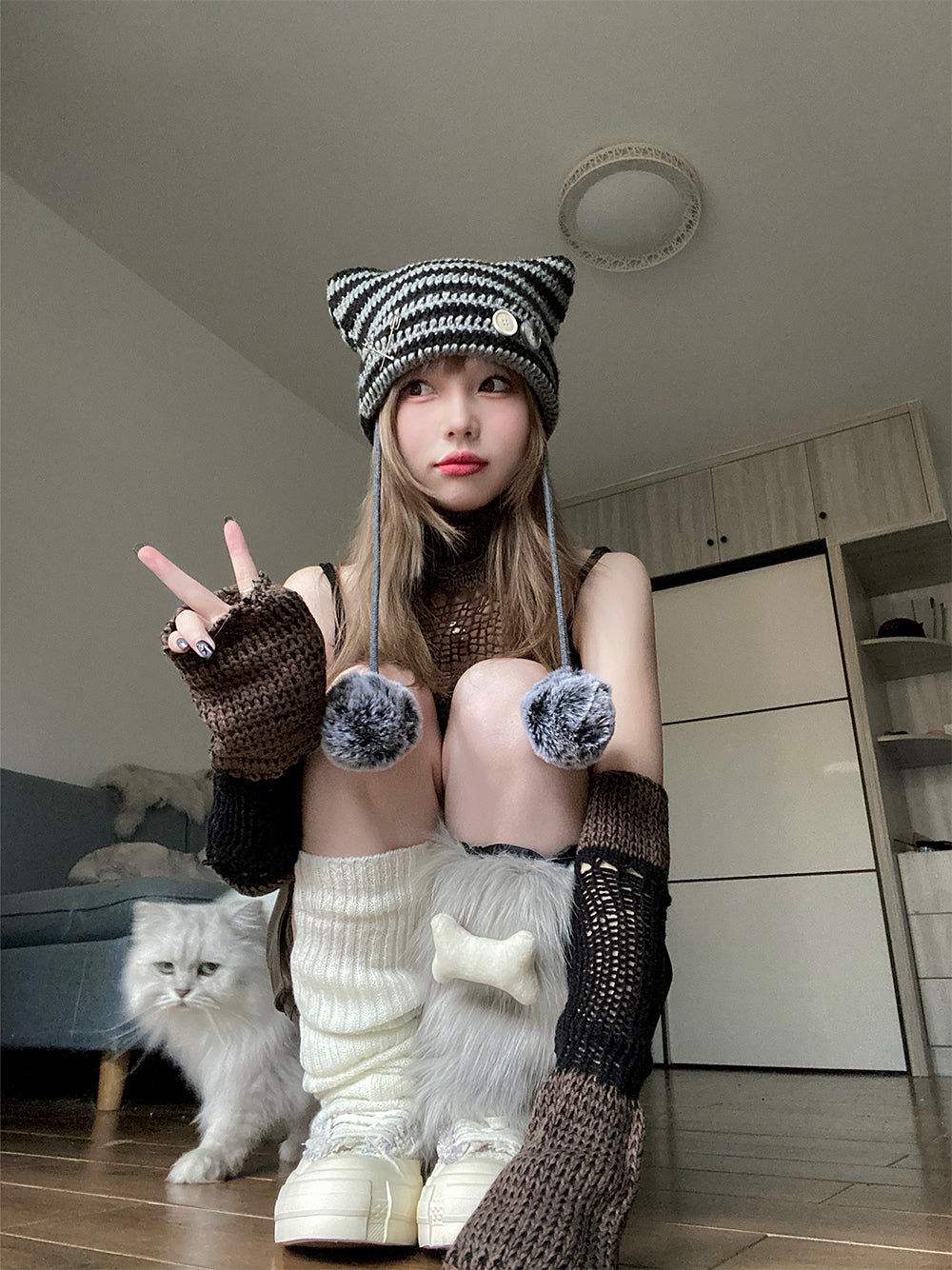 kawaii-cute-pompom-cat-ear-beanie-in-black-grey