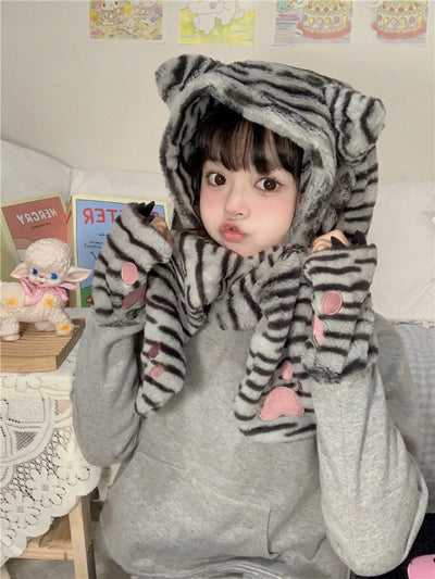 kawaii-fluffy-cat-hat-scarf-mitten-3-in-1-patchwork-hoodie
