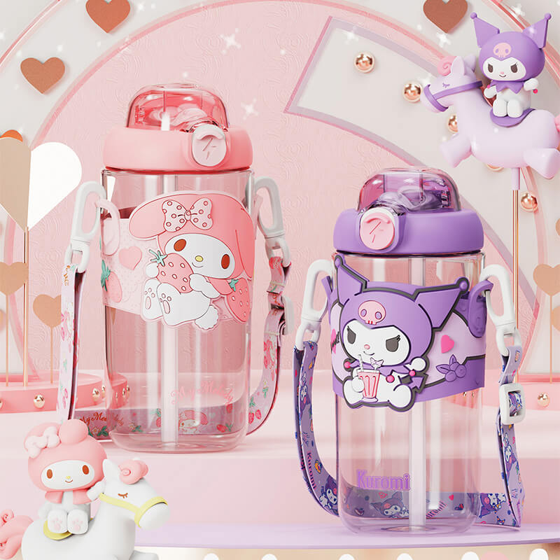 kawaii-sanrio-pink-my-melody-and-purple-kuromi-tritan-straw-bottle-with-crossbody-strap-650ml