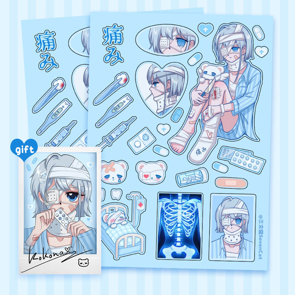 kokona-bandage-girl-deco-stickers-blue-two-sheets-with-one-card-free